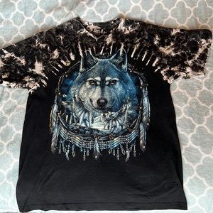 Skull Shirtz Studded Full Moon Wolf T-Shirt men's size-XL Tie Dye Rare